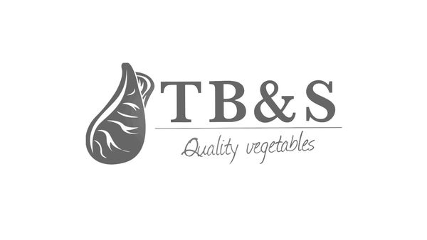 TB&S Logo in grauer Schrift mit einem stilisierten Blatt und dem Text "Quality vegetables" darunter