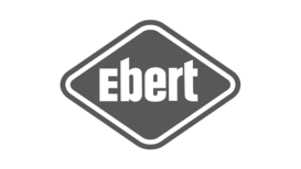 Foodservice Ebert Logo in weißer Schrift auf grauem rautenförmigen Hintergrund mit weißem Rand